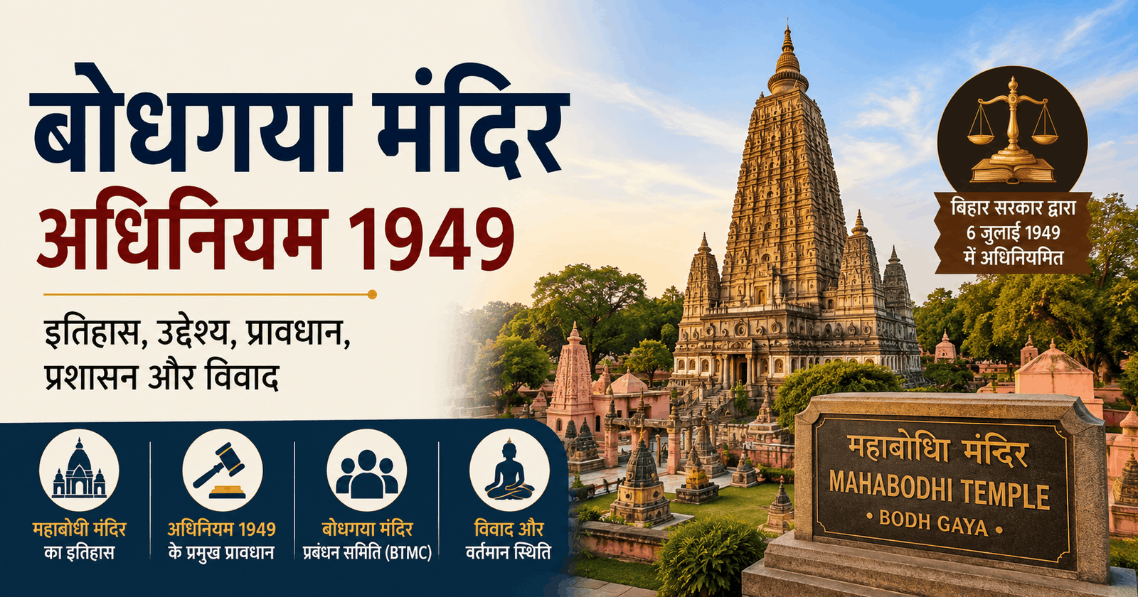 बोधगया मंदिर अधिनियम 1949: इतिहास, उद्देश्य, प्रमुख धाराएं और विवाद
